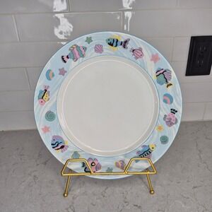 Vitromaster Chop Plate Sea Side Tropical Fish 12 Inch Blue Stoneware